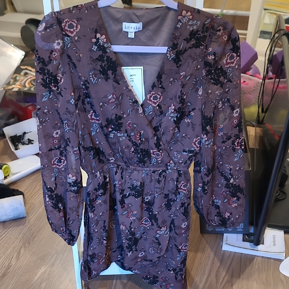 Floral Wrap Dress with Puff Sleeves